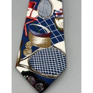 Vintage GANT Mens Tie Burgundy Red Tennis Racket Classic Silk Novelty Art Sports